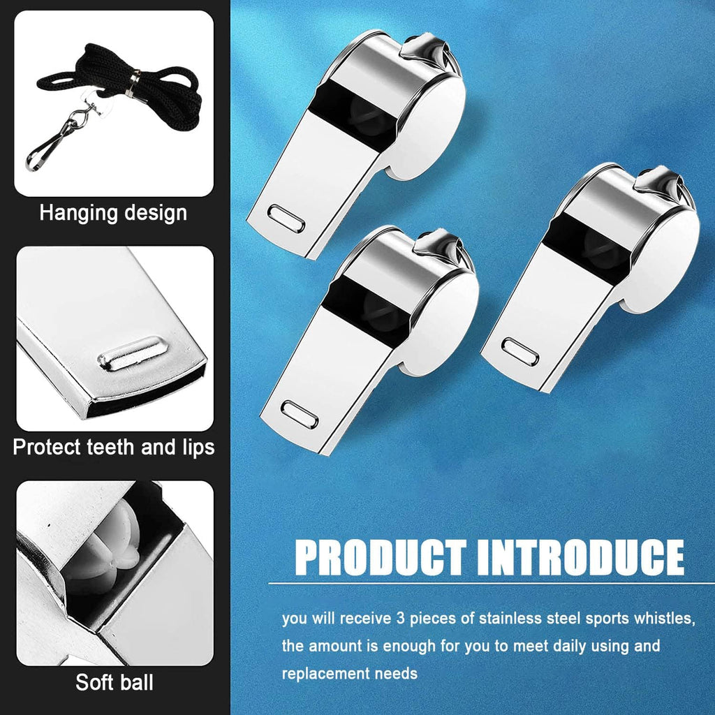 Whistle for Coaches,Whistle with Lanyard for Coaches Teachers Referees Emergency Outdoor Sports(3 Pcs Loud Stainless Steel)