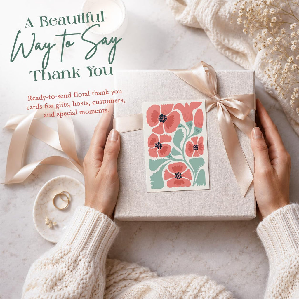 AUDREE Blank Cards with Envelopes, Modern Abstract Flowers 50 Pack