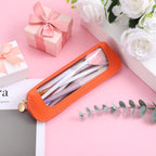 Psyqtsuary Small Clear Makeup Bag, PU leather, features a transparent panel, perfect for organizing cosmetics. Premium imported design.