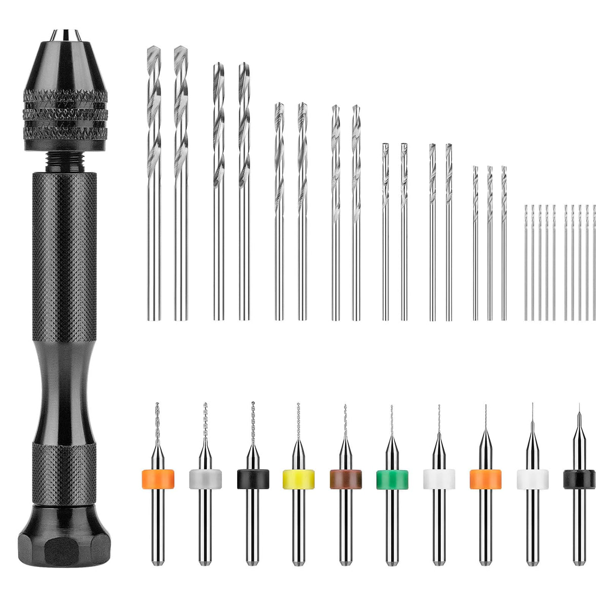 36Pcs Pin Vise Hand Drill Set, Mini Micro Drill Bits for Crafts