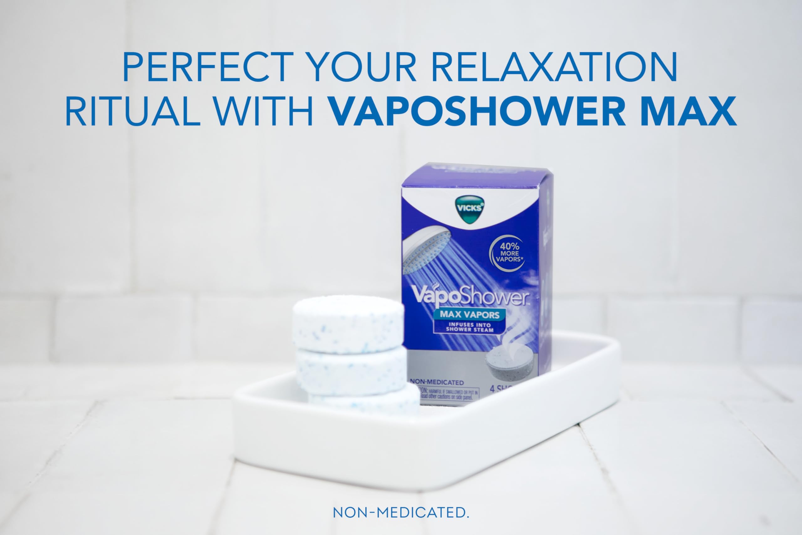 Buy now Vicks VapoShower Max Tablets, Non-Medicated Eucalyptus Shower Steamer Tablets, Menthol, Aromatherapy, 4ct at indiglob india