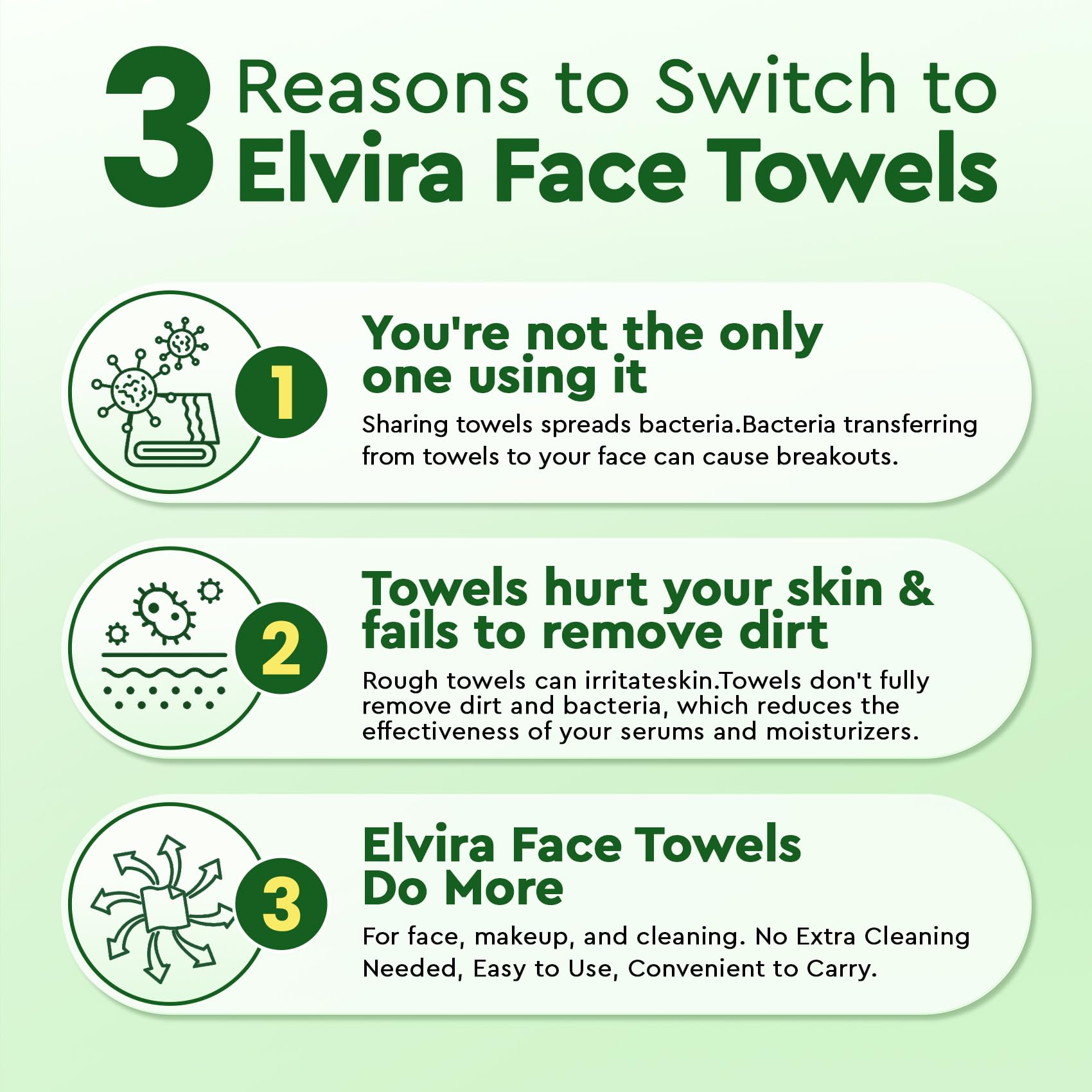 Elvira 100 Count Disposable Face Towels | Biodegradable, Ultra Soft & Thick, Lint-Free & Vegan, For Sensitive Skin, Travel Essential