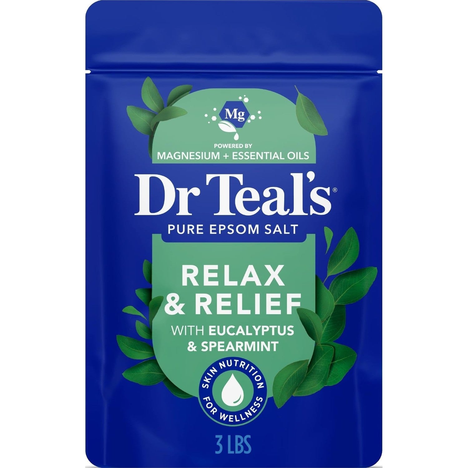 Dr Teal's Epsom Salt Magnesium Soak, Relax & Relief with Eucalyptus & Spearmint Essential Oils, 3 lbs
