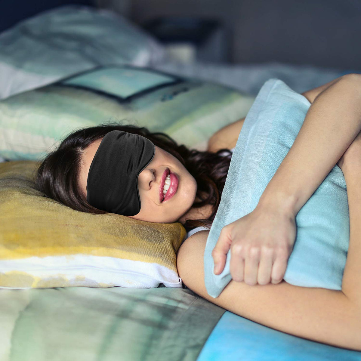 Silk-Sleep-Mask Eye-Mask Eye-Cover Eyeshade - 100% Silk Soft Adjustable Strip(Black+Dark Blue+Purple)