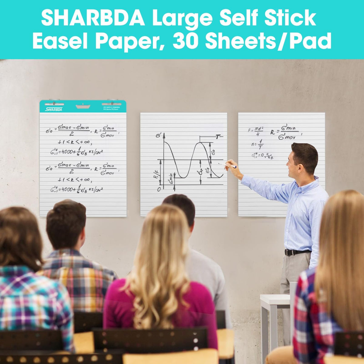 Lined Sticky Easel Pad, 15 * 18 inch,Self-Stick Flip Chart Paper, Super Adhesive & Bleed-Resistant,Micro-Perforated Tear,Classroom Teacher Office Presentation Pads,3 Pads/Pack,90Sheets