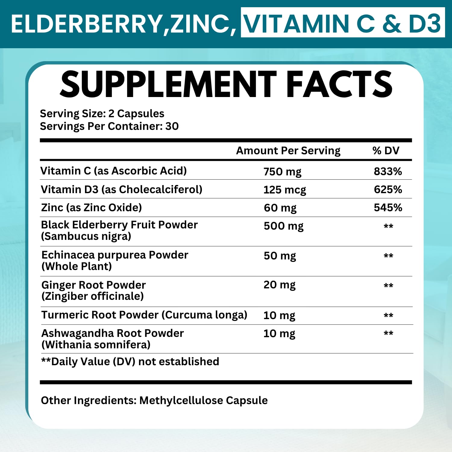 VITBOOST Elderberry Immune Support Supplement 8 in 1 with Vitamin D 5000 IU | Formula with Echinacea, Vitamin C & Zinc, Turmeric, Ginger, Ashwagandha - 60 Capsules