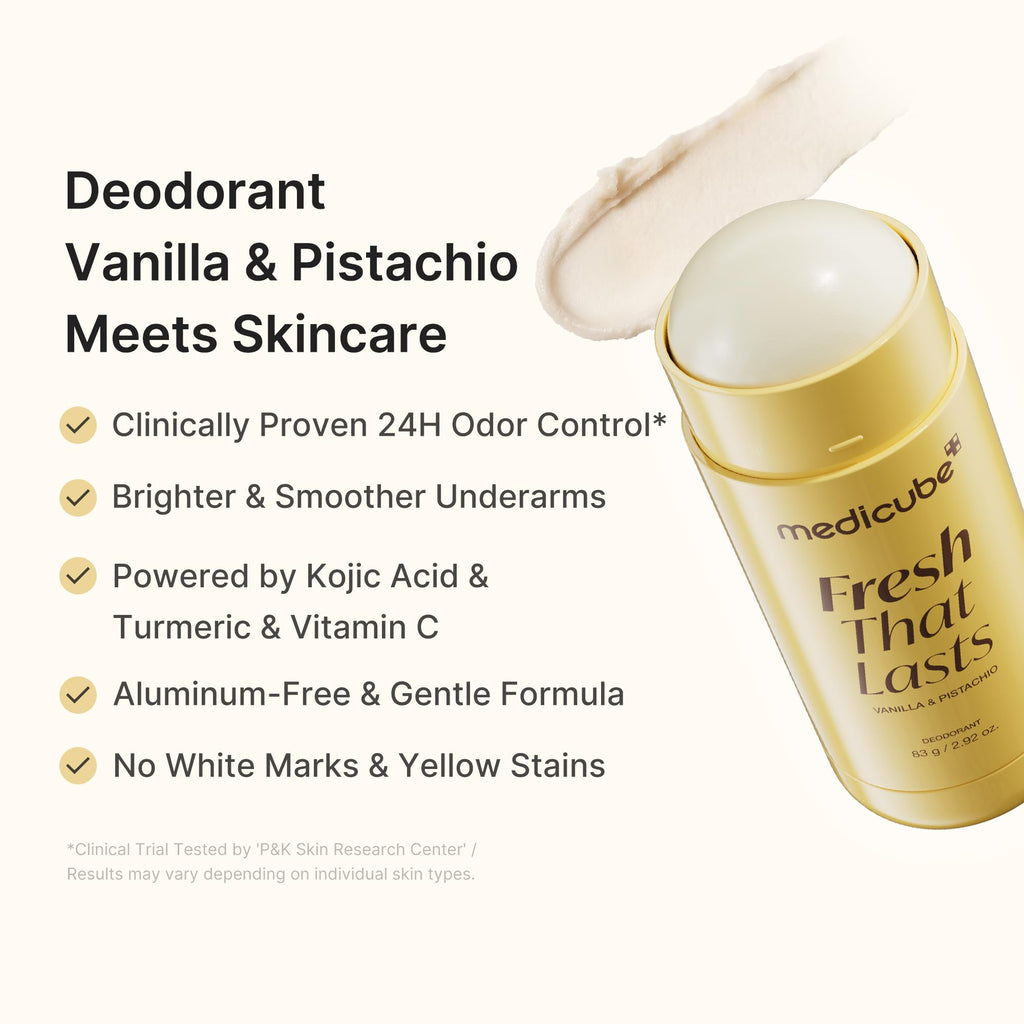 medicube Kojic Acid & Turmeric Aluminum-Free Deodorant for Women & Men | Vanilla & Pistachio Perfumed Stick - All-Day Odor Protection, Underarm Brightening Care, Korean Skincare, 2.92 oz.