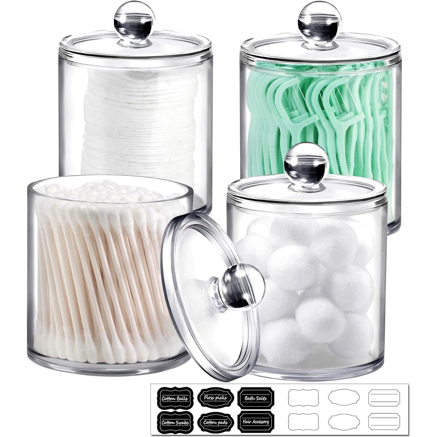 Buy now SheeChung 2 Pack of 10 Oz. Small Clear Plastic Apothecary Jar - Qtip Dispenser Holder Bathroom Vanity Storage Canister Acrylic Jar for Cotton Balls/Swabs/Rounds,Q-tips (Black) 4 Pack (12oz&10oz) Clear at indiglob india