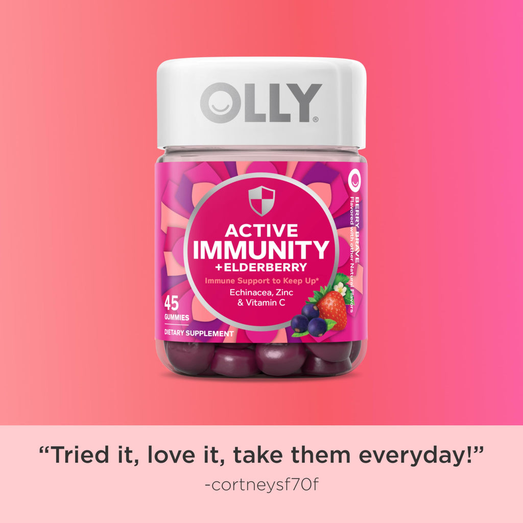 Olly Gummy Active Immunity+Elderberry, 45 Gummies (1 Pack), Berry Flavor