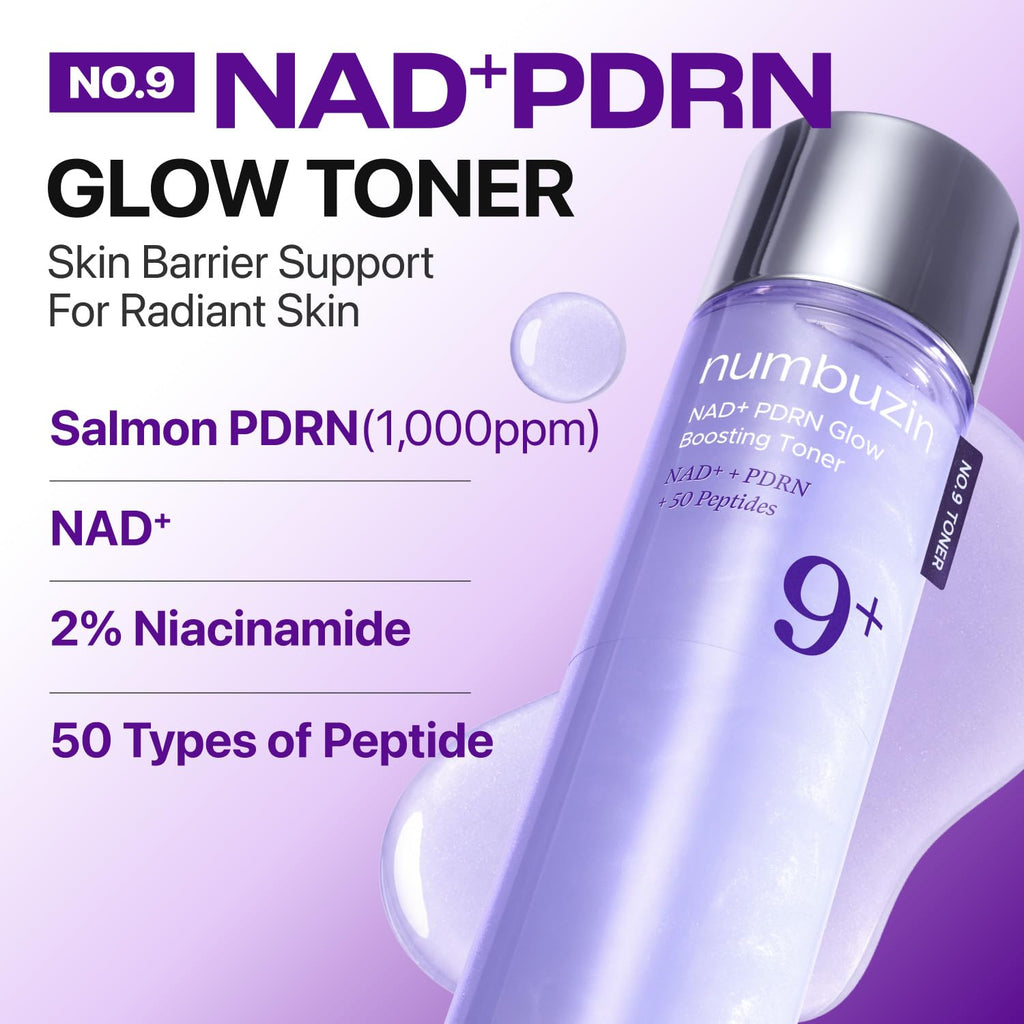 numbuzin No.9 NAD+ Salmon PDRN Toner, Glass Skin Hydrating Toner with Peptides & Niacinamide, Instant Plumping, Firming & Anti-Aging Korean Skincare, 5.07 fl oz