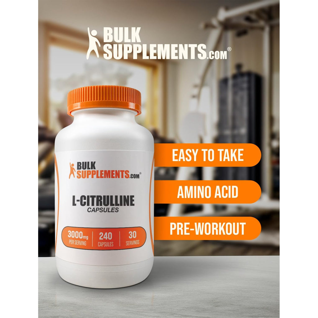 BulkSupplements.com L-Citrulline Capsules - Citrulline Supplement, L-Citrulline 3000mg Capsules - Citrulline Pills, Gluten Free - 8 Capsules per Serving, 240 Capsules (Pack of 1)