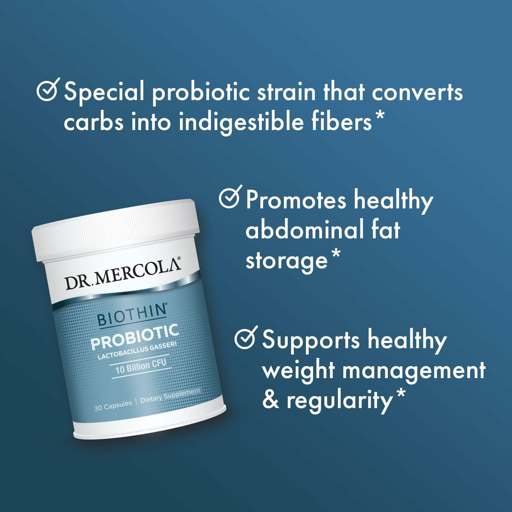 Dr. Mercola Biothin Probiotic, 90 Delayed-Release Capsules (90 Servings) | Lactobacillus Gasseri BNR17, 10 Billion CFU, Supports Digestive Health and Healthy Metabolism, Acid and Bile Tolerant
