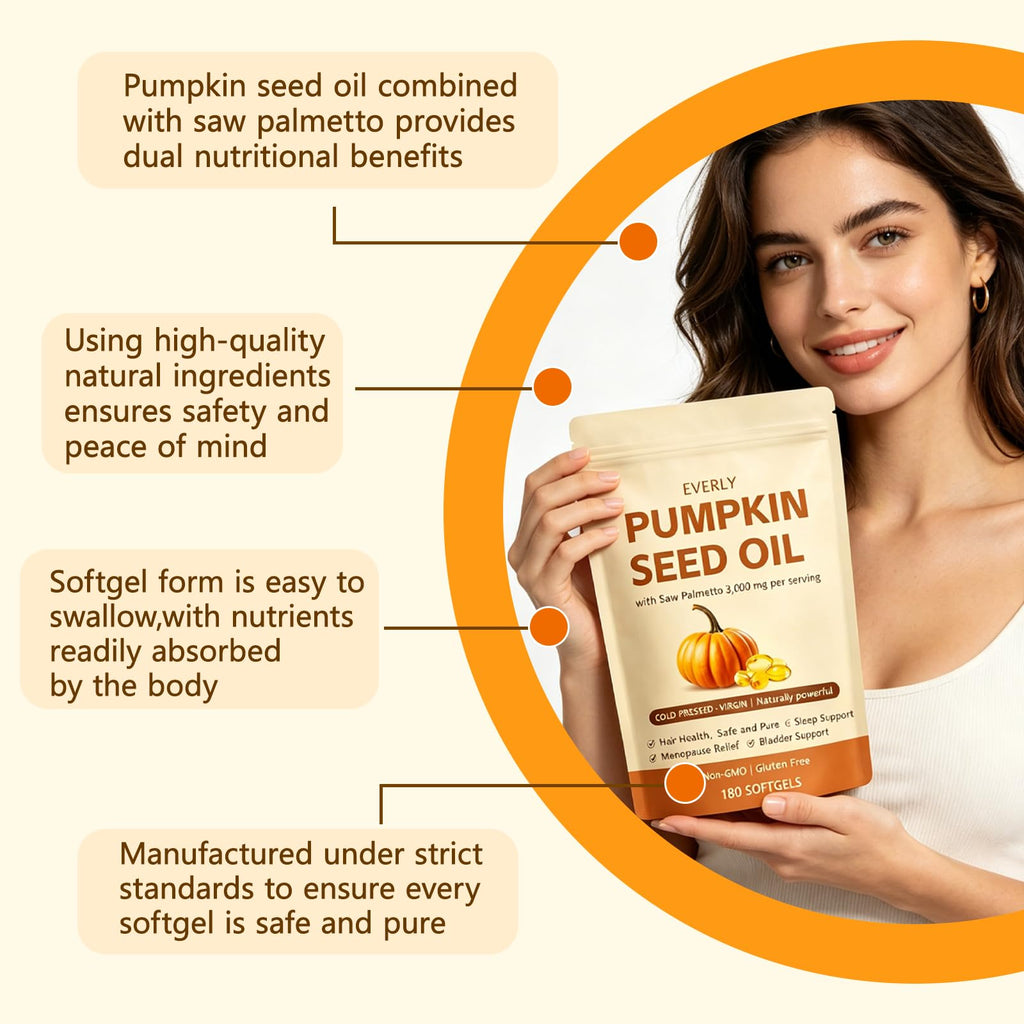 Everly Pumpkin Seed Oil with Saw Palmetto,180 Softgels