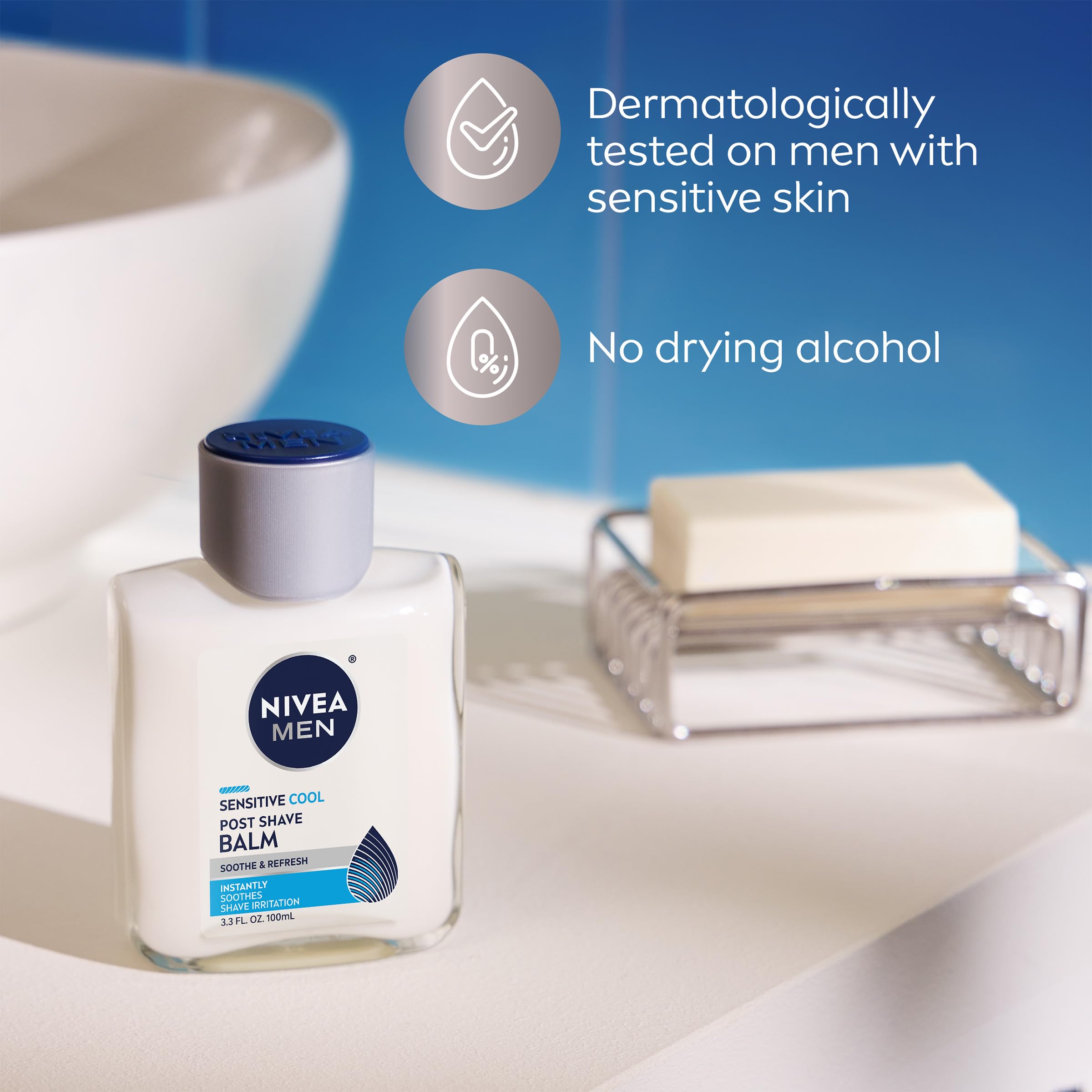 Buy now NIVEA MEN Sensitive Cool Post Shave Balm, Enriched with Chamomile and Seaweed Extracts, Alcohol Free After Shave Balm for Men, 3.3 Fl Oz Bottle, Pack of 3 at indiglob india