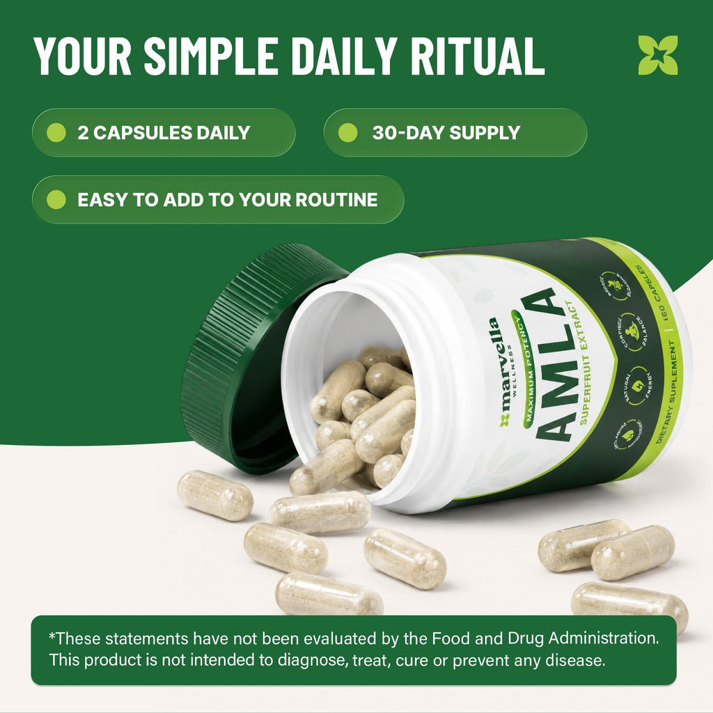 Organic Amla Capsules 1000mg – Indian Gooseberry Supplement for Antioxidant Support, Digestive Health & Natural Energy – Organic Amla Fruit Powder, 60 Capsules