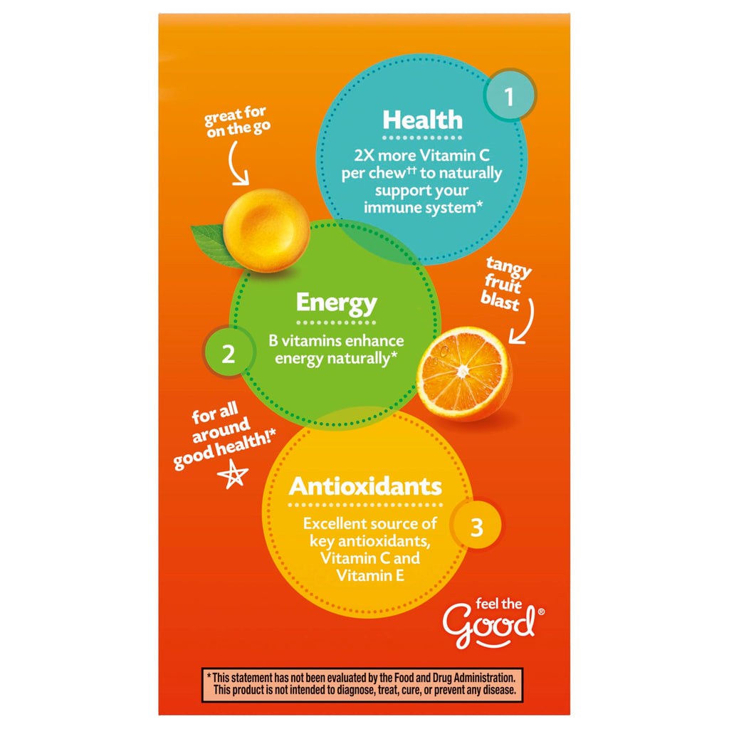 Emergen-C Vitamin C 1000mg Immune Support Chewables, Orange, 40 Tablets | Chewable Tablets, B Vitamins, Zinc and Manganese, No Water Needed, More Vitamin C than 10 Oranges