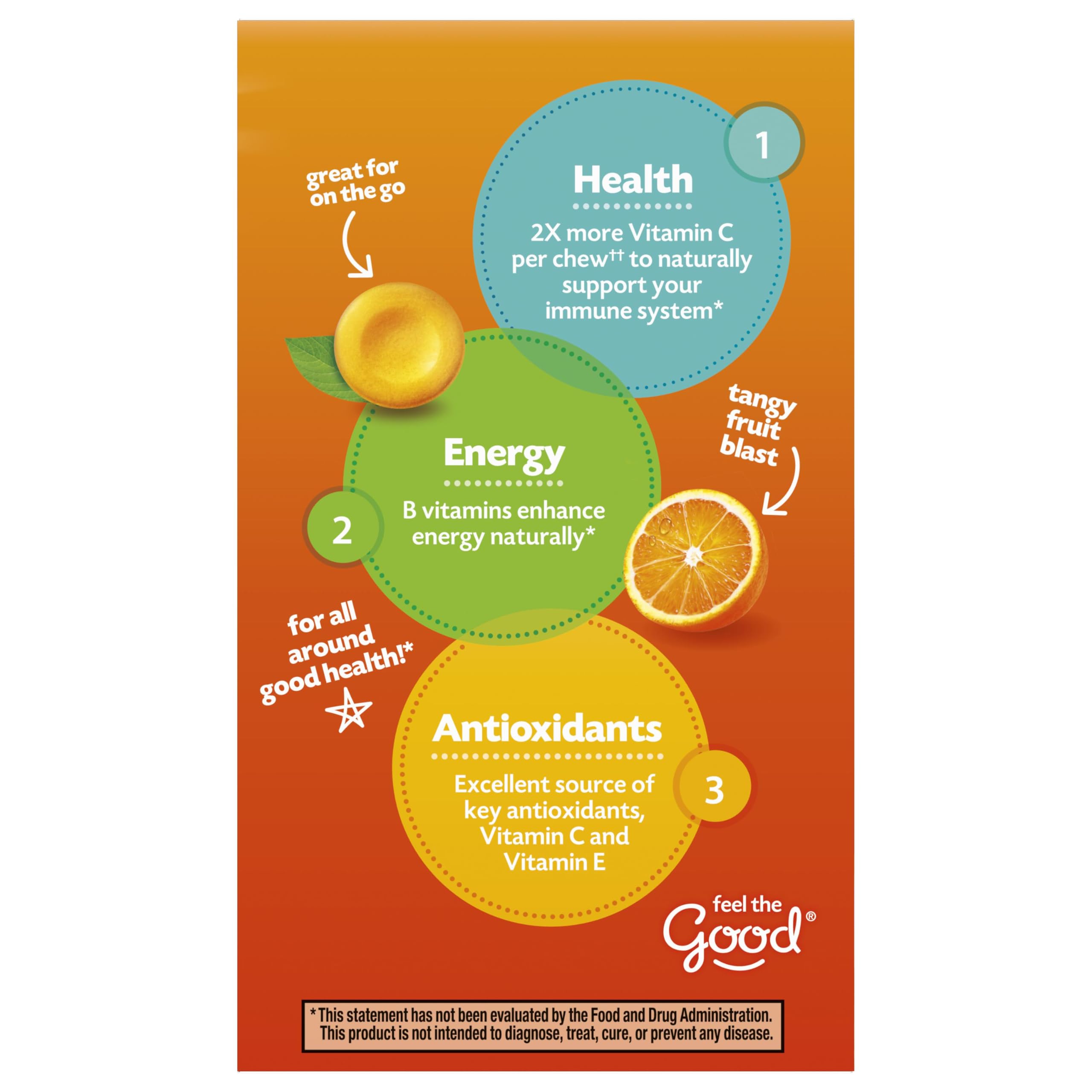 Emergen-C Vitamin C 1000mg Immune Support Chewables, Orange, 40 Tablets | Chewable Tablets, B Vitamins, Zinc and Manganese, No Water Needed, More Vitamin C than 10 Oranges