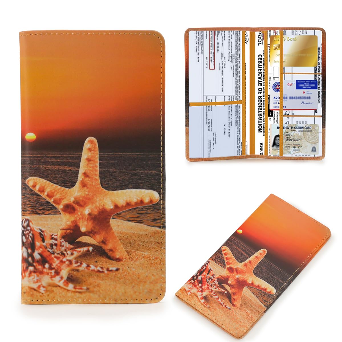 Buy now Leather Car Registration and Insurance Card Holder, Car Document Holder for Cards License with Magnetic Shut (Black, large) Orange at indiglob india