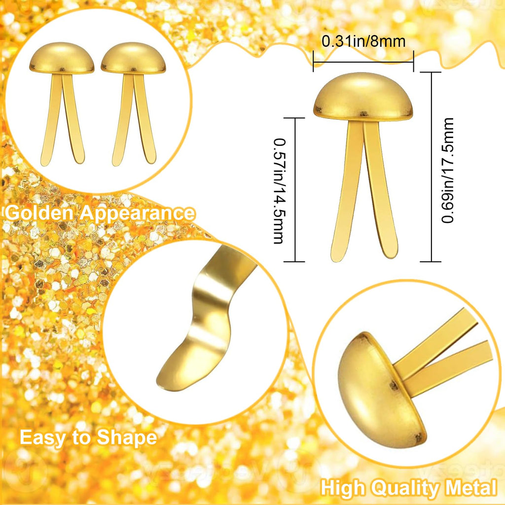 ADULLPONY 600Pcs Gold Brads, Paper Fasteners, 8x17.5mm Mini Brads, Split Pins, Round Head Brass Fasteners for Paper Crafts Supplies