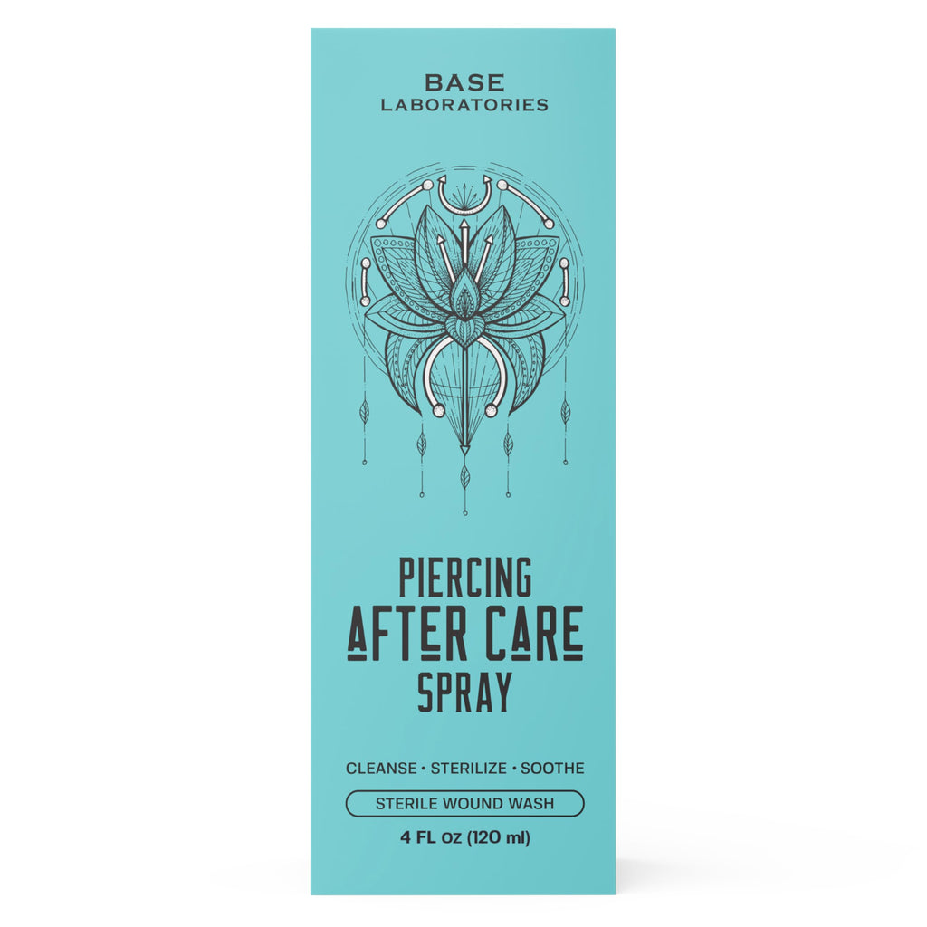 BASE LABORATORIES Piercing Aftercare Spray 4 oz, Saline Spray for Piercings | Ear Piercing Cleaner, Nose Piercing Spray, Saline Solution, Keloid Bump, Navel Care, Wound Wash, Belly Button Soak