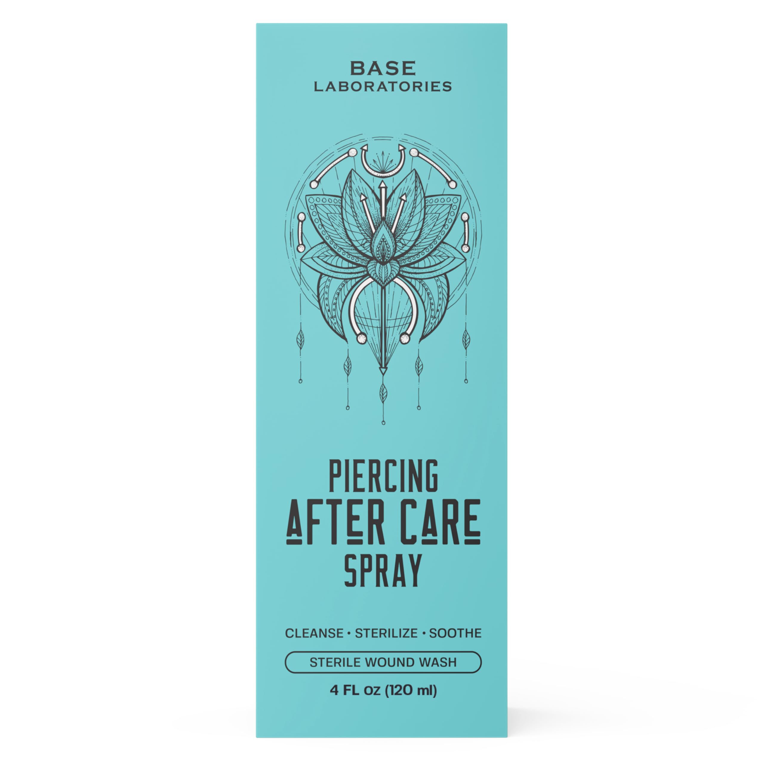 BASE LABORATORIES Piercing Aftercare Spray 4 oz, Saline Spray for Piercings | Ear Piercing Cleaner, Nose Piercing Spray, Saline Solution, Keloid Bump, Navel Care, Wound Wash, Belly Button Soak