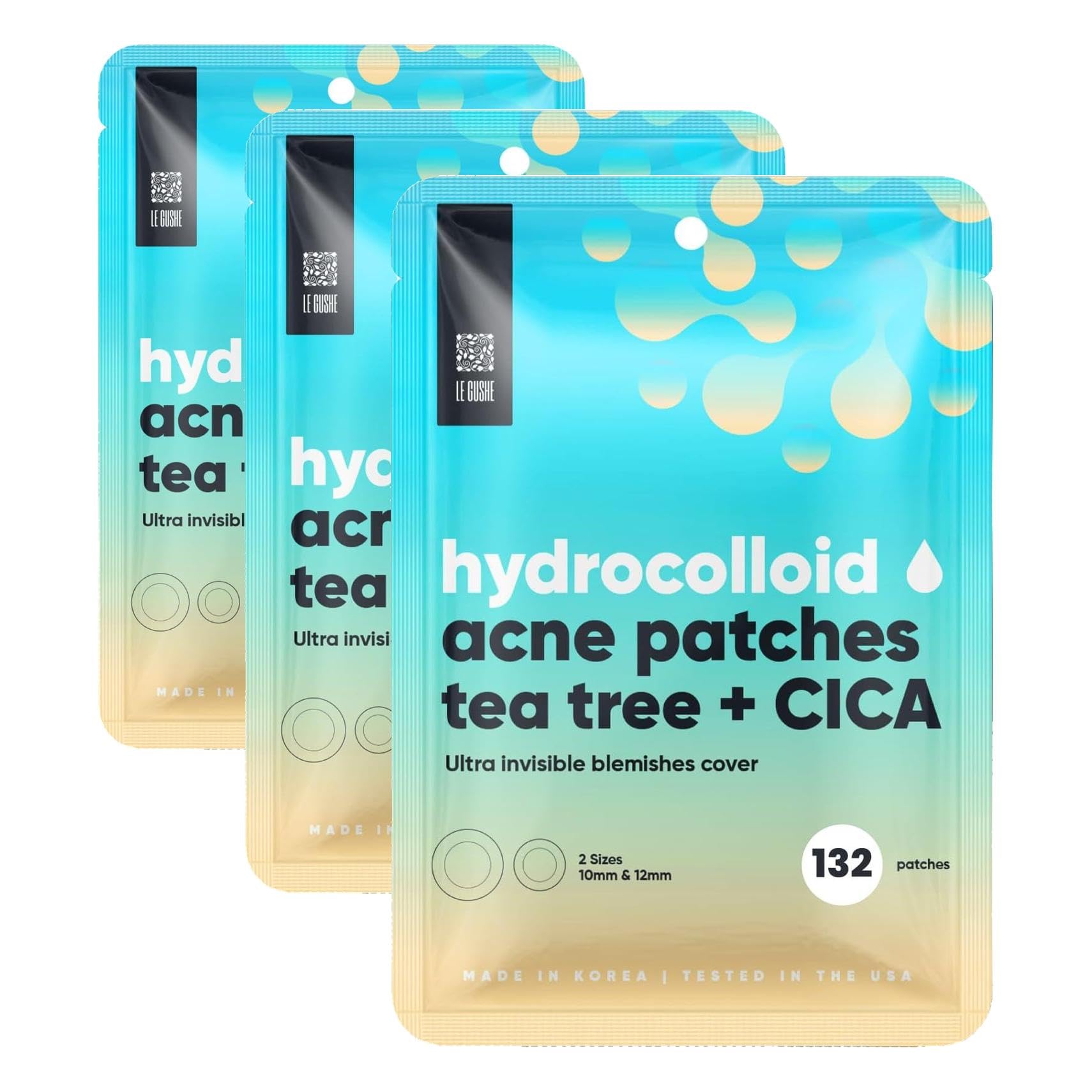Korean Pimple Patches for Face (132 Dots) - Hydrocolloid Acne Patches & Zit Patches with Tea Tree Oil - Invisible Blemish Patches - Dermatologist Tested Korean Skin Care