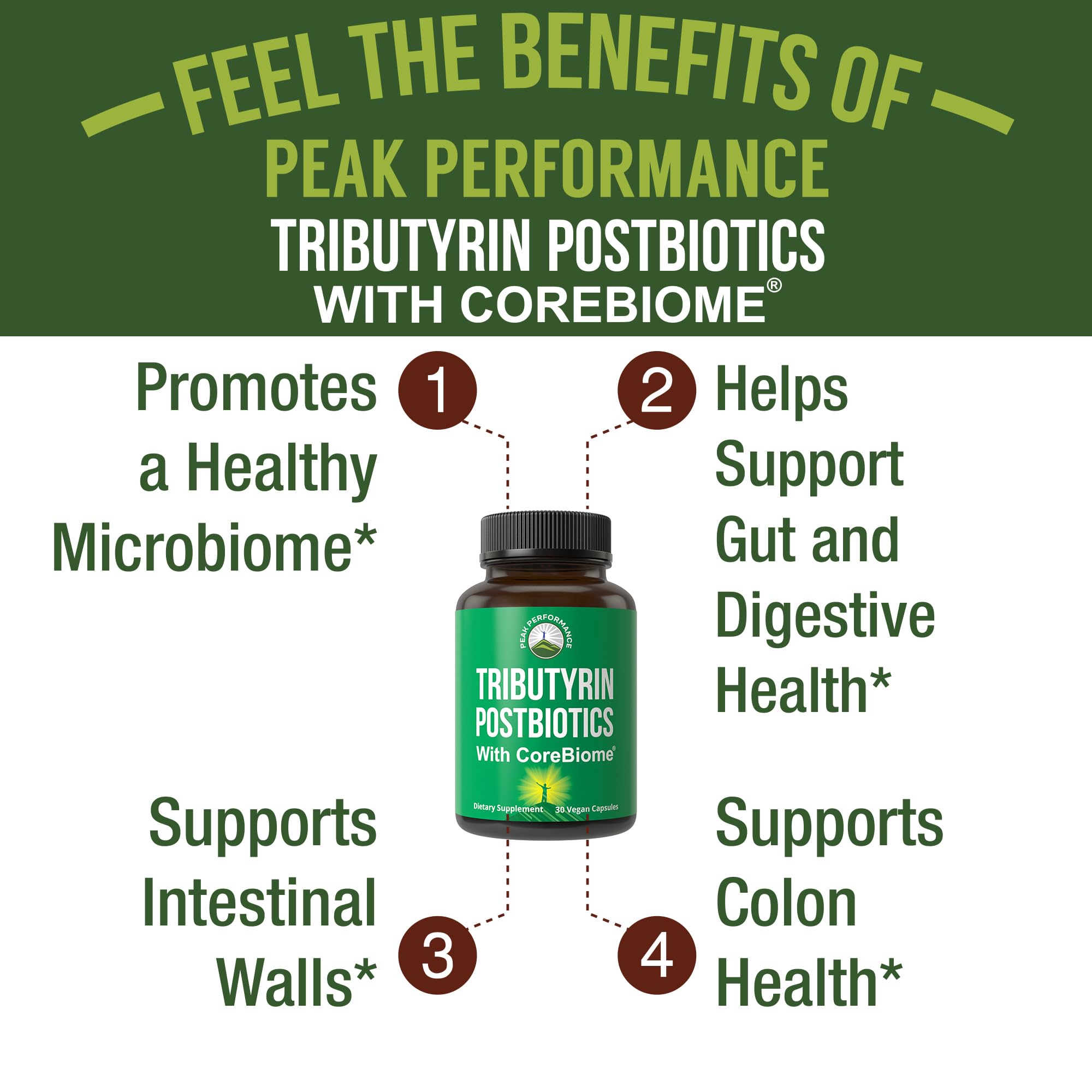 CoreBiome Tributyrin Postbiotic Supplement Clinically Tested for Gut Health | More Effective Than Sodium Butyrate Capsules. High Bioavailability Post Biotics for Digestive, Leaky Gut, Colon, Microbiome