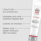 EltaMD UV Sheer Face and Body Sunscreen SPF 50+,Oil Free,No White Cast Sunscreen for Face and Body,Zinc Oxide Formula,3.0 oz Tube,(Pack of 2)