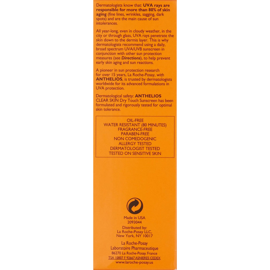 La Roche-Posay Anthelios Clear Skin Sunscreen Dry Touch SPF 60, Oil Free Sunscreen For Face, Oil Absorbing, Broad Spectrum SPF + Antioxidants, Non-Greasy, Oxybenzone Free, Travel Size