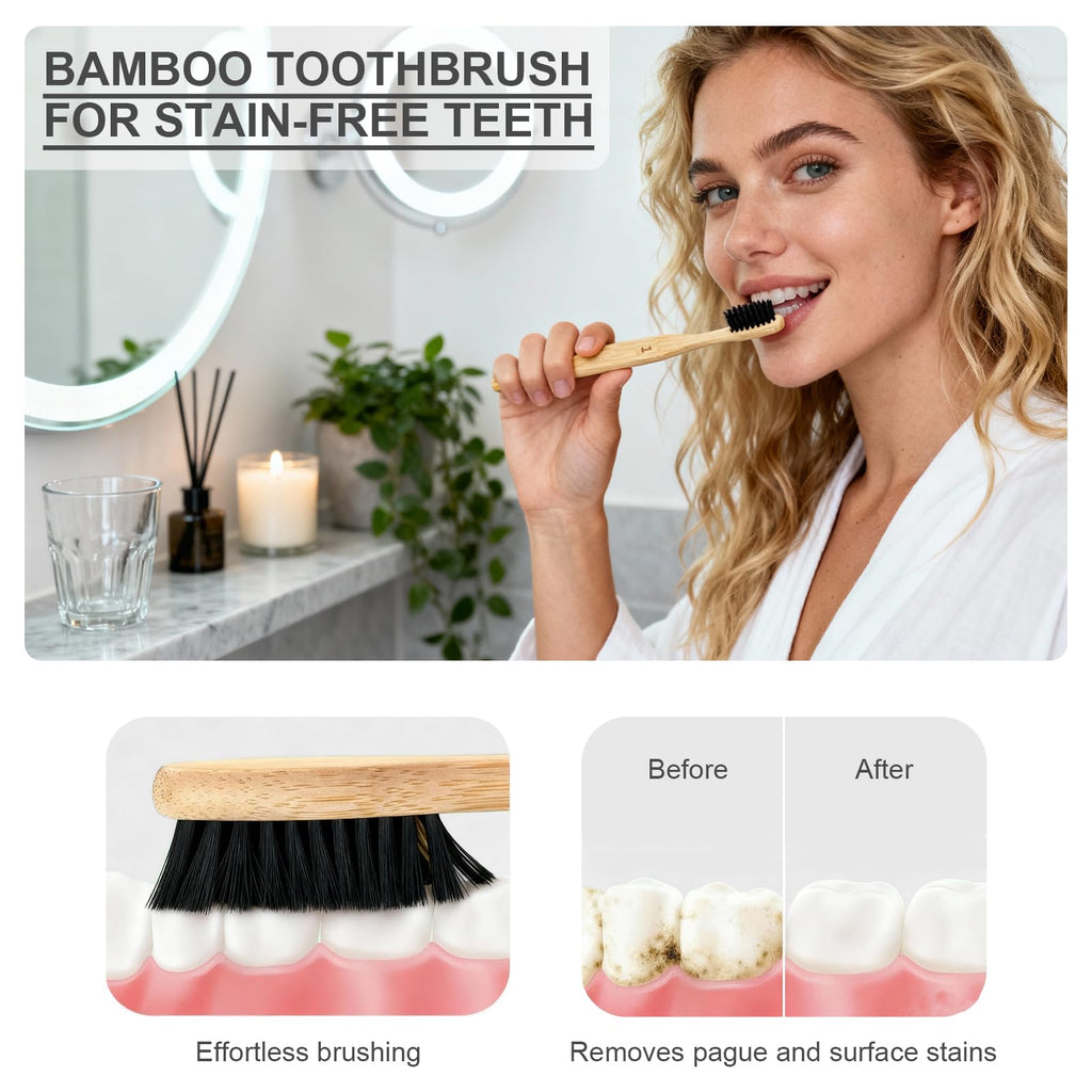Bamboo Toothbrushes Wooden 12pack Natural Organic Charcoal Brush