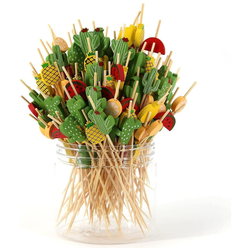 Buy now PARTYHIPPO Bamboo Cocktail Picks 200 Pack – Tropical Fruit Toothpicks 4.7 Inch Cocktail Sticks for Appetizers, Fruit, Cheese, Drinks, Party Supplies (Fruit) at indiglob india