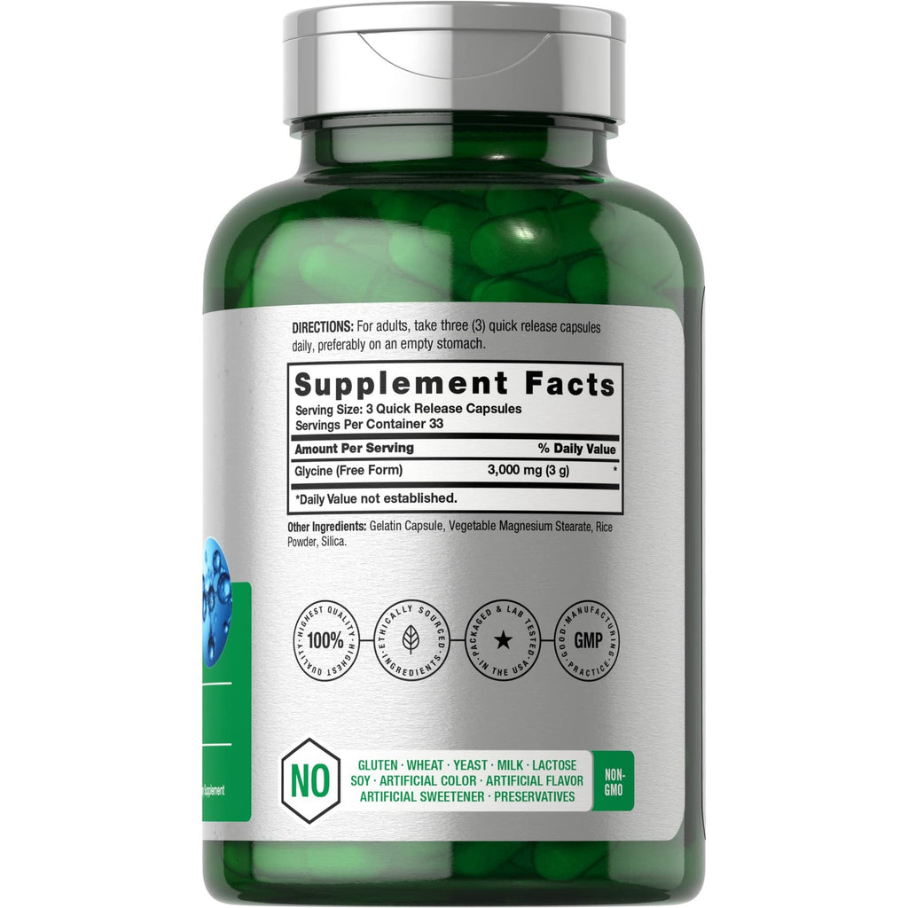 Horbäach Glycine 3000mg Supplement | 100 Powder Capsules | Non-GMO, Gluten Free