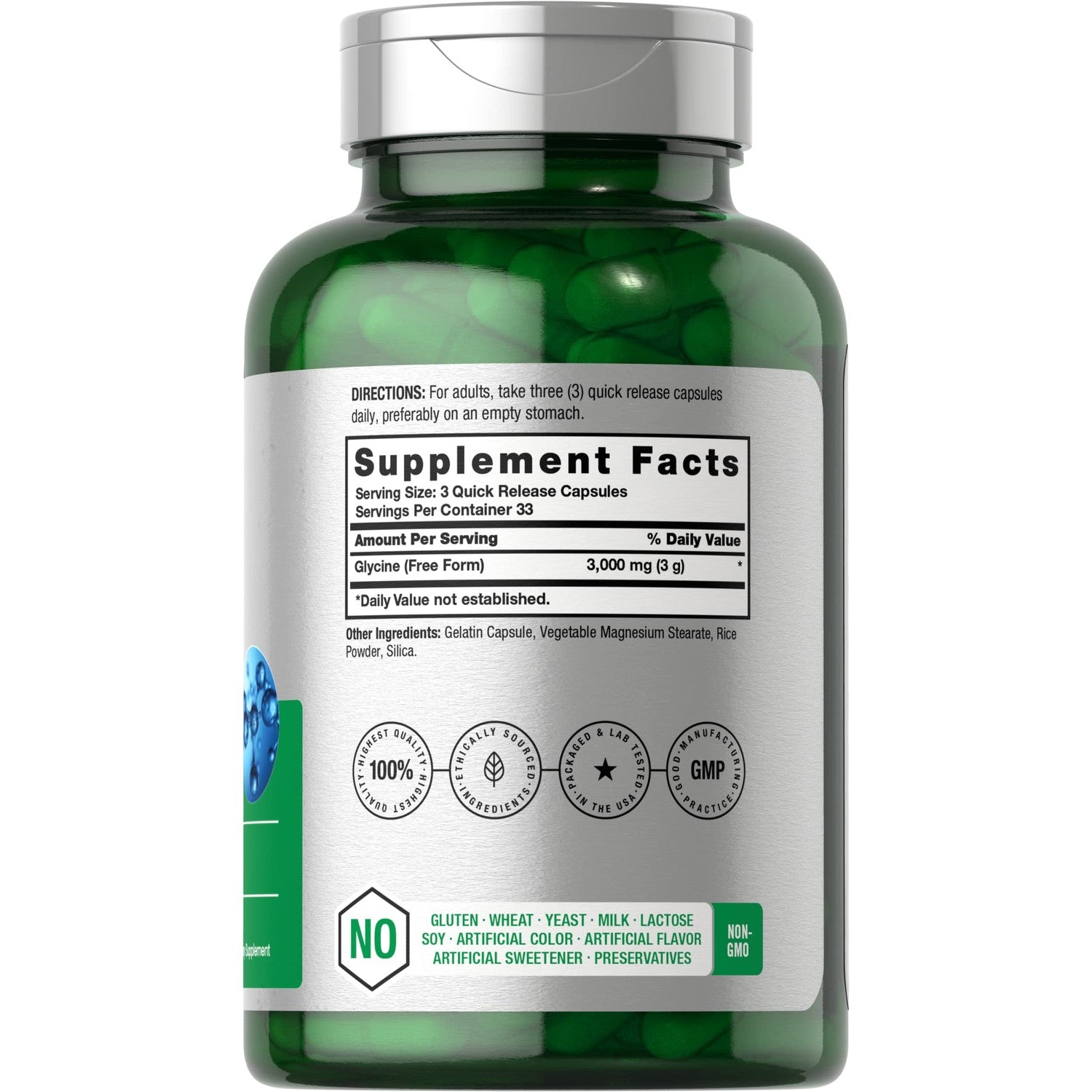 Horbäach Glycine 3000mg Supplement | 100 Powder Capsules | Non-GMO, Gluten Free