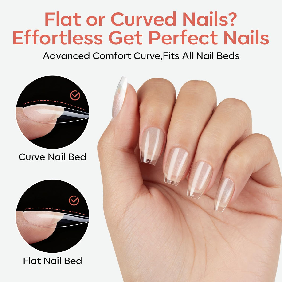 Modelones Short Almond Nail Tips, 360pcs for flat or curved nails. Available in India, order online for perfect nails!