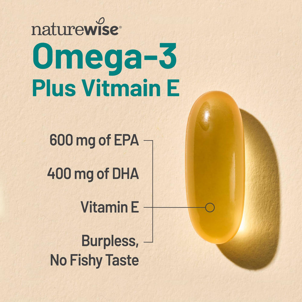 NatureWise Extra-Strength Omega 3 Fish Oil Supplement - 1000mg per Serving - 600 EPA & 400 DHA and Vitamin E - Sustainably Sourced Fish Oil - Lemon Flavor - 60 Softgels[1-Month Supply]