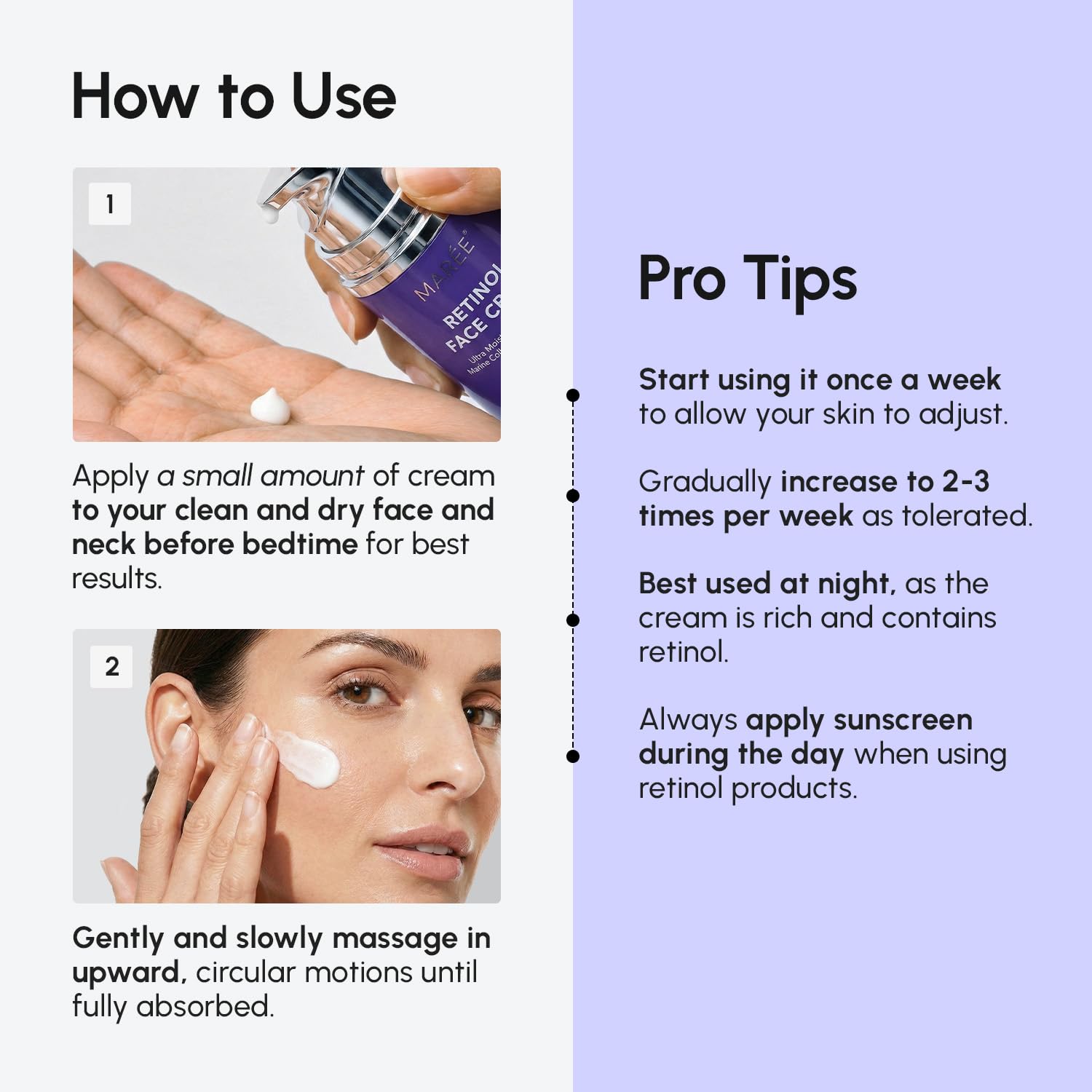 MAREE Face Moisturizer – Firming & Lifting Face Cream for Women with Collagen, Retinol & Hyaluronic Acid – Day & Night Anti-Aging Facial Wrinkle DD Cream Moisturizer for Dry Skin – Purple