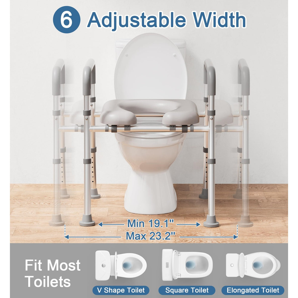 soundfuse Heavy Duty Raised Toilet Seat with Handles for Senior, 400 lbs