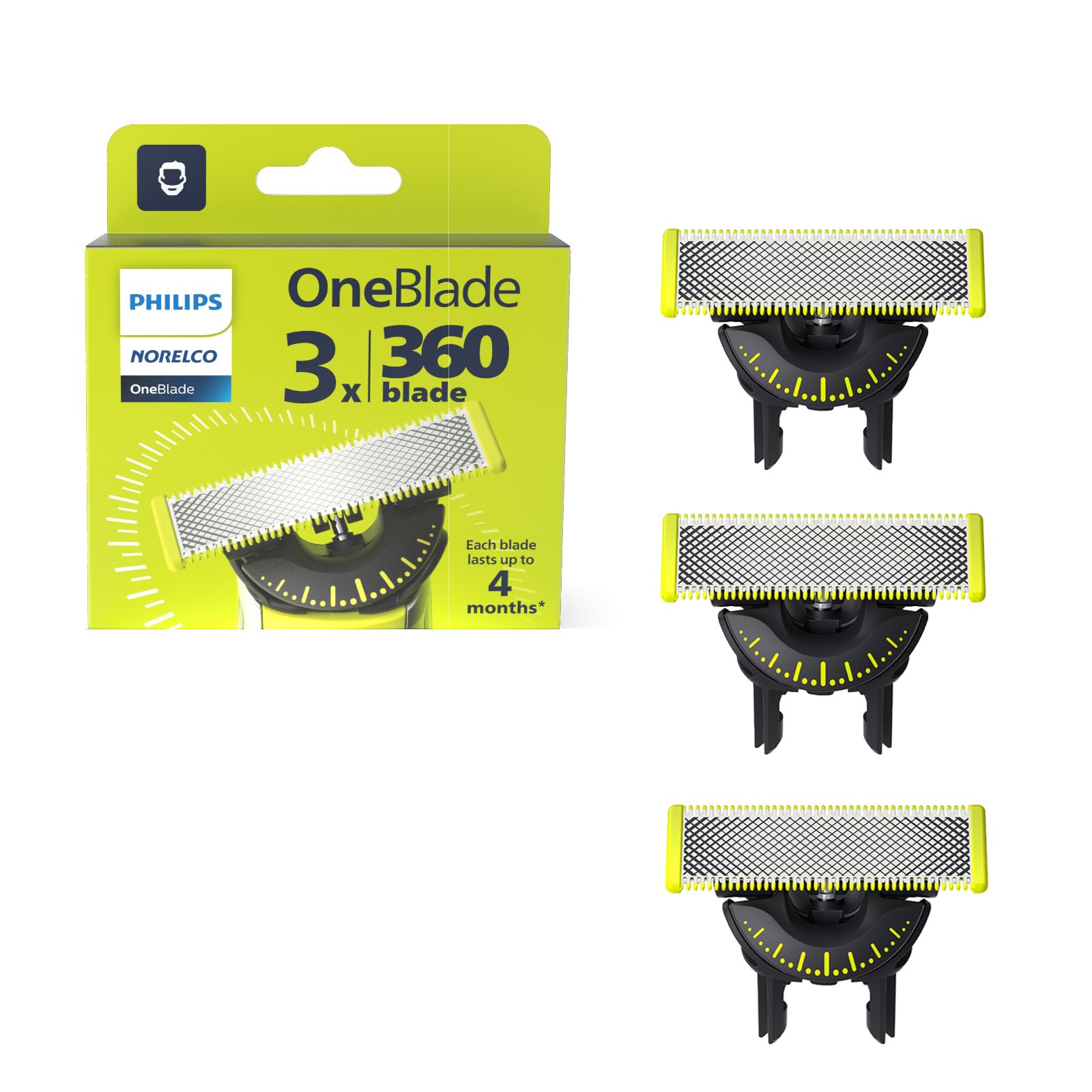 Buy now Philips Norelco OneBlade 360 Blades, Genuine Replacement Blades for OneBlade Electric Shaver and Trimmer, 4 Pack, QP440/80 at indiglob india