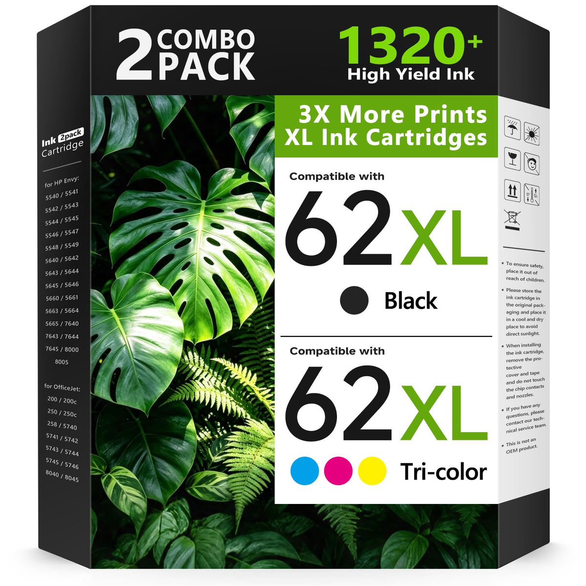 62XL Ink Cartridge Combo Pack for HP Ink 62 XL Black and Color for HP 62XL
