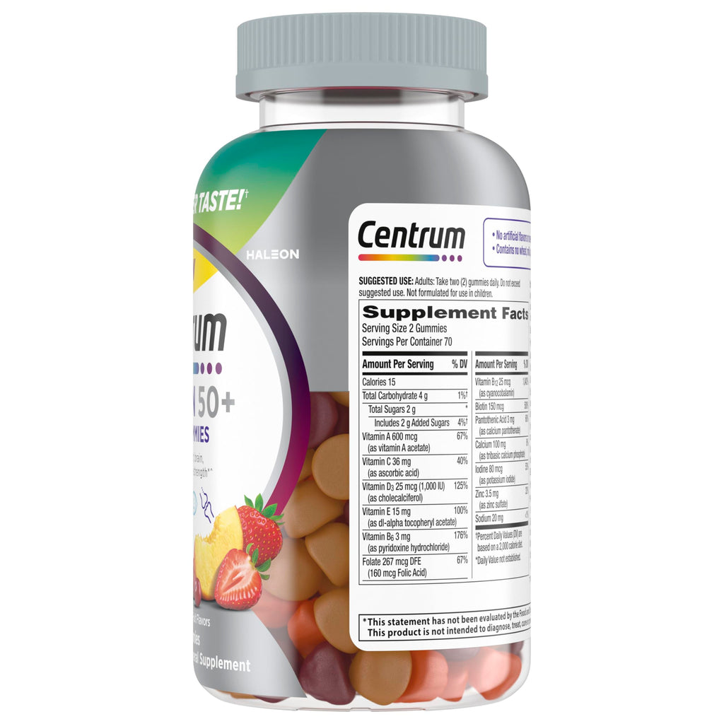 Centrum MultiGummies for Women 50 and Over, 140 Count | Contains Vitamin D3, B Vitamins, Calcium, and Antioxidants, Non-GMO Ingredients, Supports Memory and Cognition, GLP-1 Support