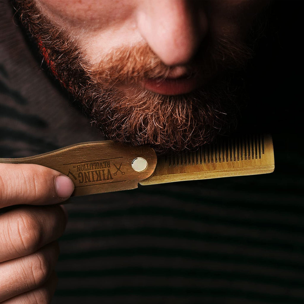 Viking Revolution Folding Beard Comb - Natural Wooden Comb - 1 Count