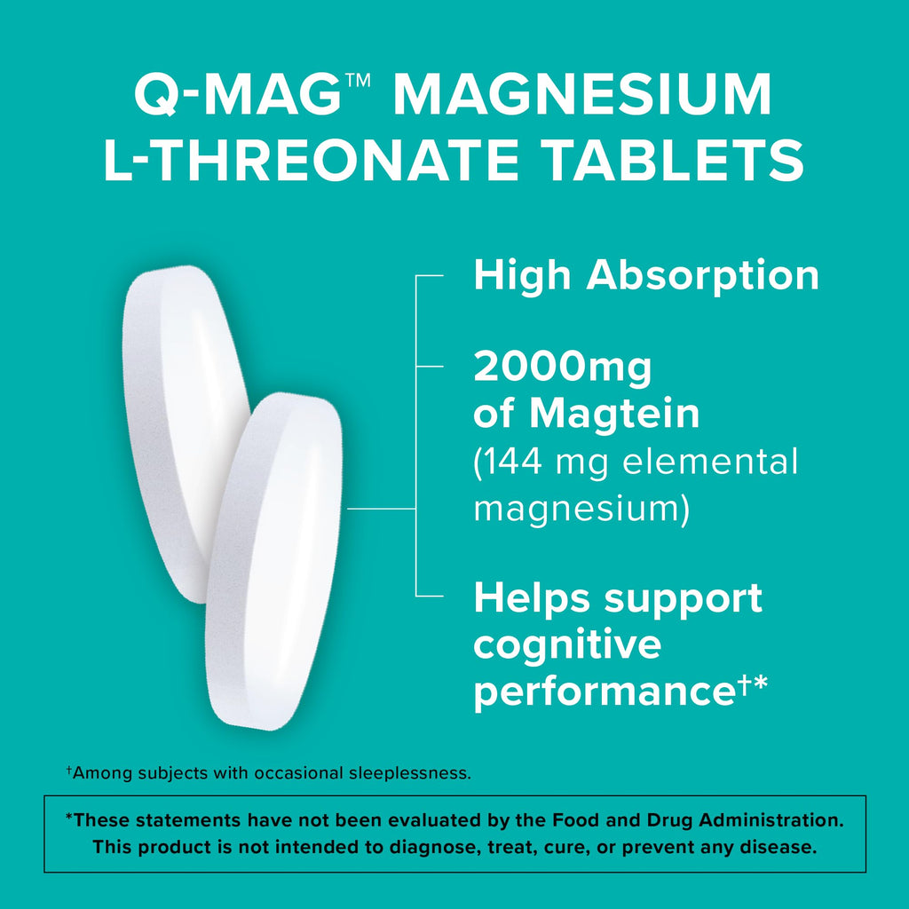 Qunol Magnesium L-Threonate Tablet, 2000mg of Magtein, Vegetarian, 60ct