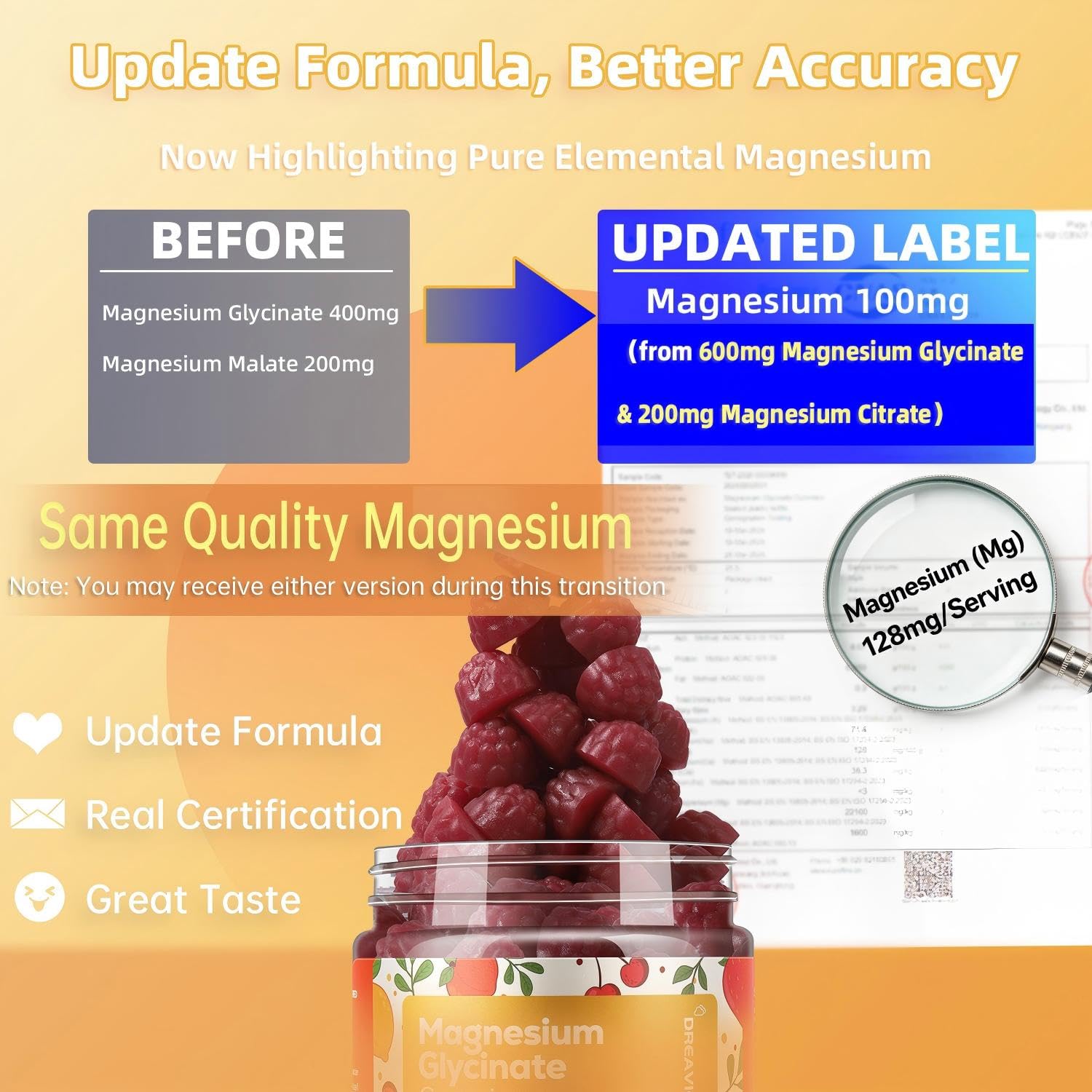 DREAVIO 600mg Magnesium Glycinate Gummies, Sugar Free, 90 Count | Provides 100mg Elemental Magnesium from Magnesium Glycinate & Citrate, with Zinc & Ashwagandha, Cherry Flavor Vegan Gummies