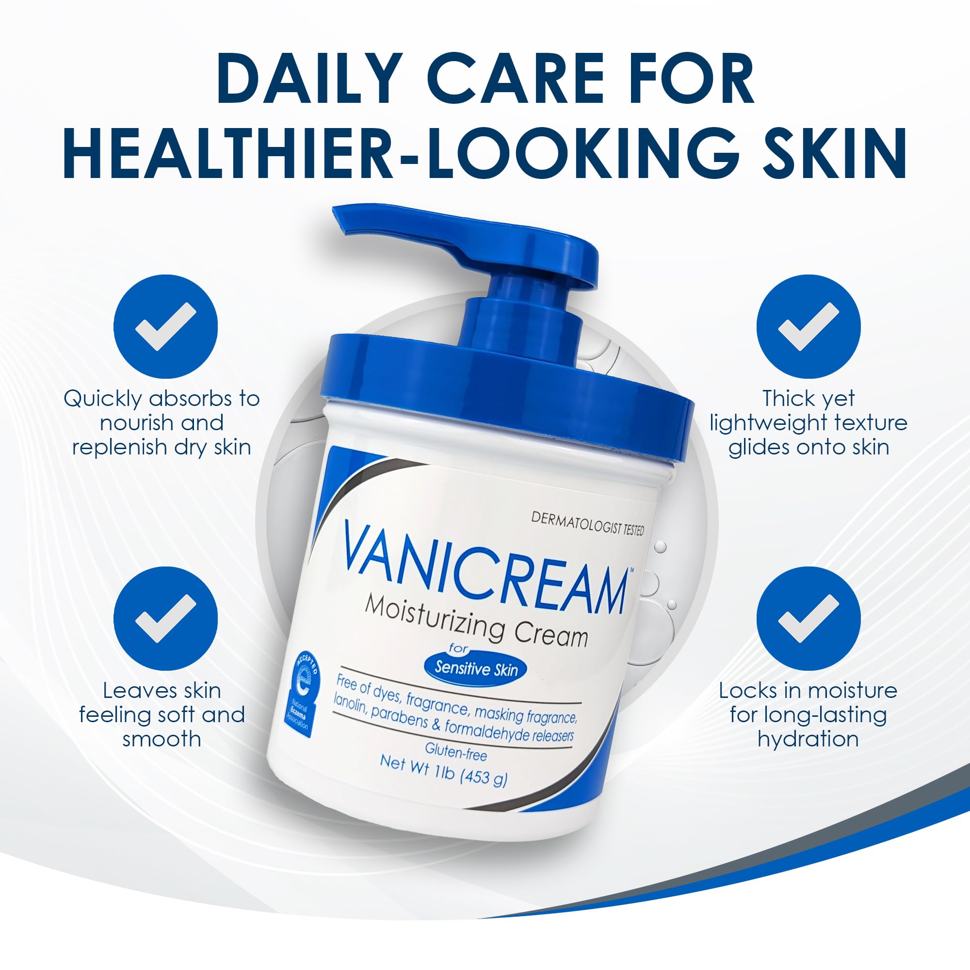 Vanicream Moisturizing Cream with Pump Dispenser, 16 Oz, Formulated without Common Irritants for Sensitive Skin, Body & Face Moisturizer, Restores Moisture & Soothes Irritated, Itchy Areas