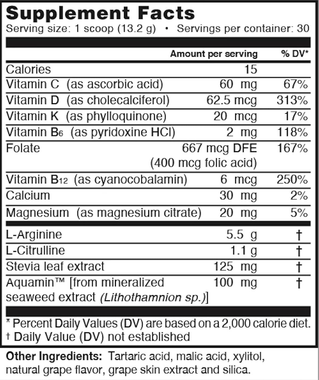 5,500mg L Arginine + 1,100mg Citrulline | Nitric Oxide Booster |Supports Pre Workout Energy, Blood Flow & Circulation, Grape (30 Servings)