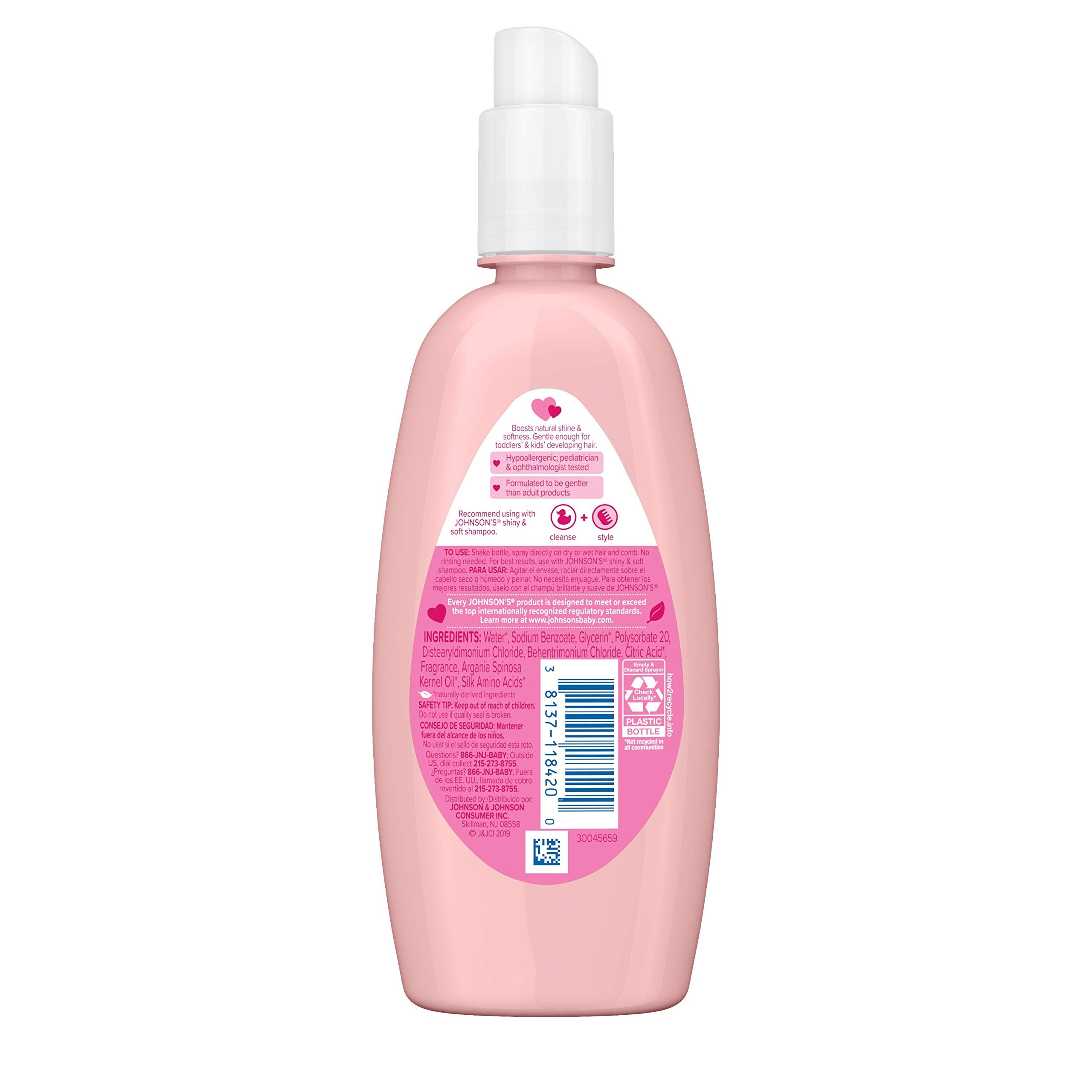 Johnson's Kids Shiny & Soft Hair Conditioning Spray with Argan Oil & Silk Proteins, Tear-Free Conditioning Spray for Shine & Softness, Gentle for Toddler Haircare, 10 fl. oz (Pack of 2)