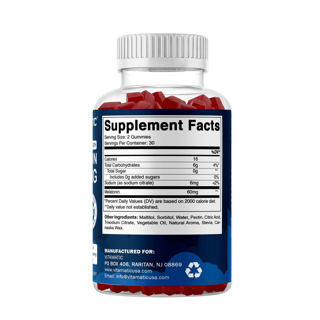 Vitamatic Sugar Free Melatonin 60 mg Per Serving - 60 Vegetarian Gummies | Non-Habit Forming High Potency Melatonin Supplement