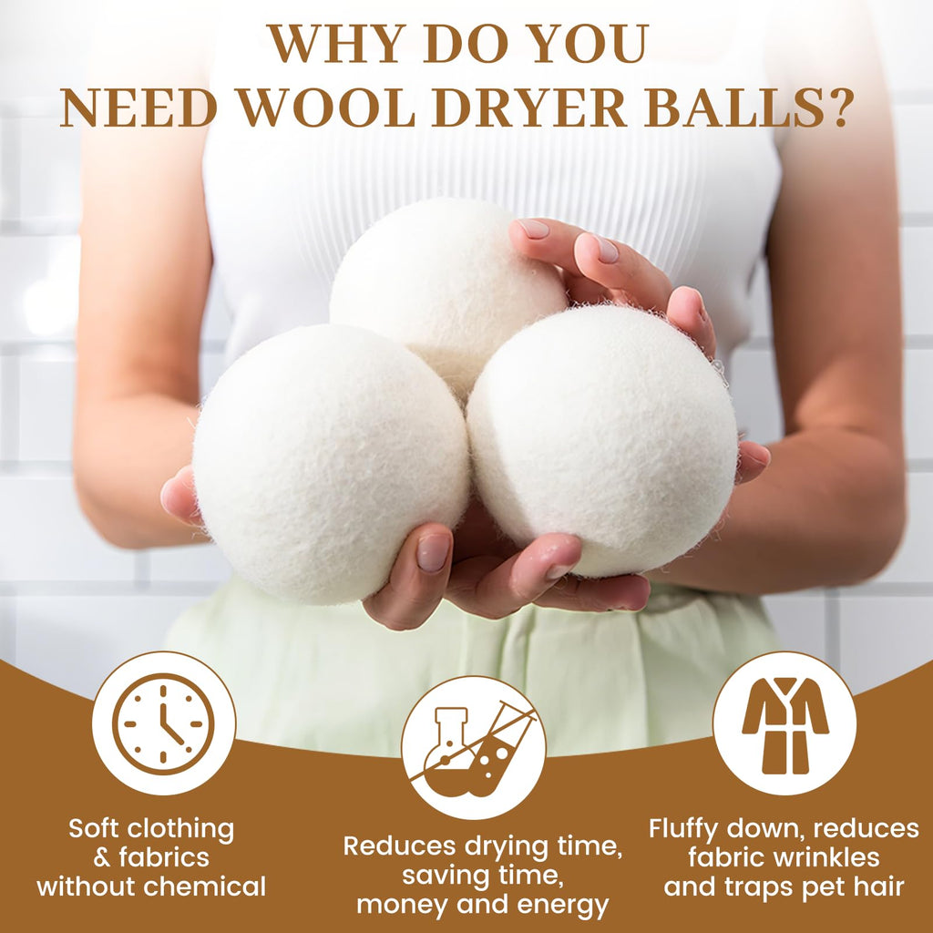 Wool Dryer Balls Handmade 3 Pack XL, Laundry Dryer Lint Balls, Reusable New Zealand Wool Natural Fabric Softener Essentials, Replace Dryer Sheets, Wrinkles Free, Shorten Drying Time