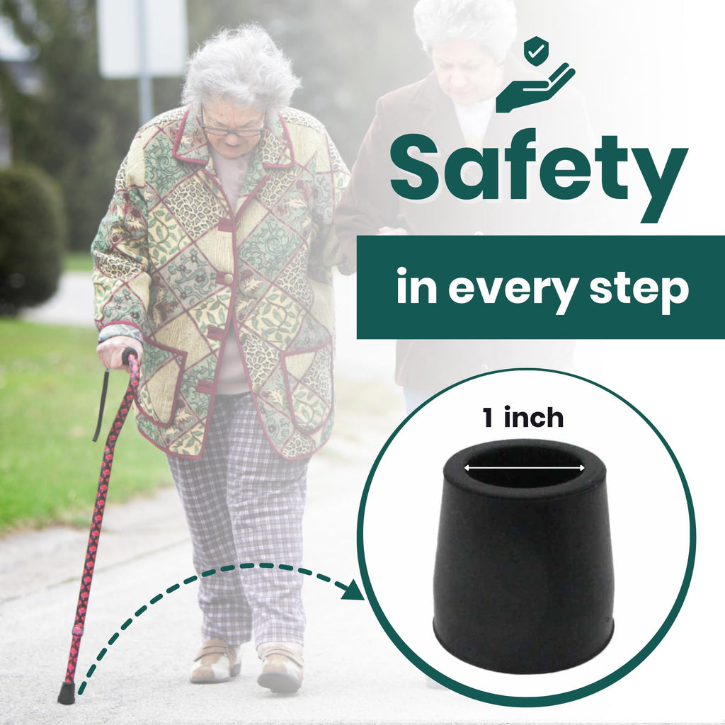 Gadgetime USA - Durable Cane Walker Tips - (Pack of 2) - 1" inch with Metal Insert for Enhanced Stability - Non-Slip, Shock-Absorbing Rubber Replacement for Safety & Comfort.