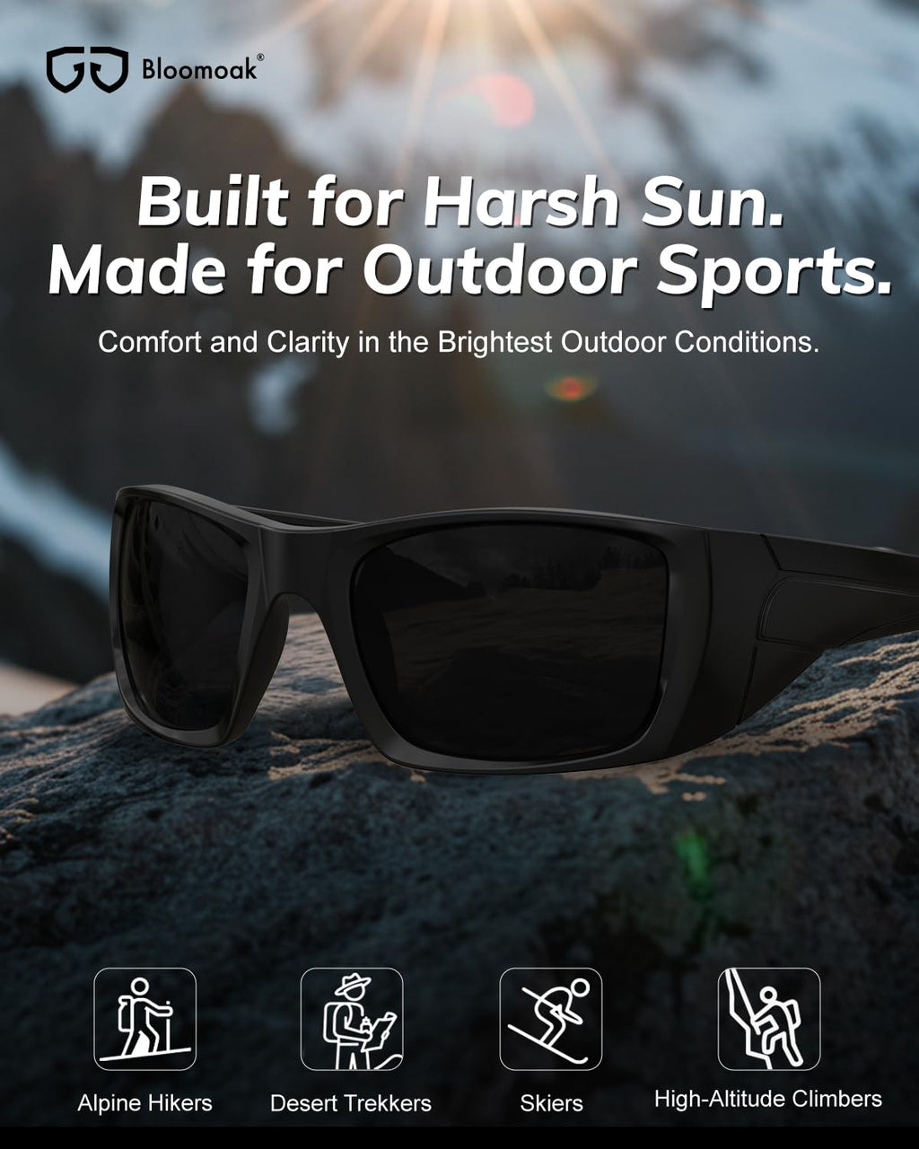 Bloomoak CAT 4 Super Dark Sunglasses | UV 400 | For Photophobia & Eye OPS & Light Sensitivity | Wraparound with Side Protection for Men & Women